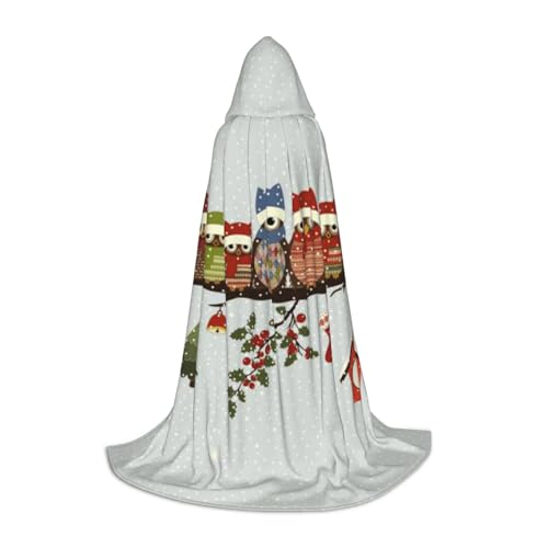 Halloween-Umhang mit Kapuze, bodenlang, niedliche Weihnachts-Eulen auf Ast, langer Kapuzenumhang für Teenager Halloween-Umhang mit Kapuze, bodenlang, niedliche Weihnachts-Eulen auf Ast, langer Kapuzenumhang für Teenager von BJNGHKLN
