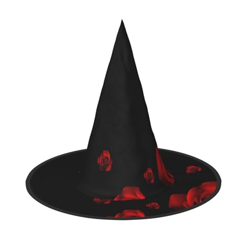 Rote Rose schwarzer Hintergrund Druck Halloween Hexenhut für Frauen Party Hut für Halloween Festlichkeiten Cosplay Kostüm Ensemble Rote Rose schwarzer Hintergrund Druck Halloween Hexenhut für Frauen Party Hut für Halloween Festlichkeiten Cosplay Kostüm Ensemble von BJNGHKLN