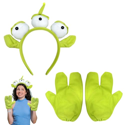 BJPERFMS Alien Kostüm, Grün Alien Drei Augen Haarreif und Handschuhe, Alien Kostüme Set, Alien Cosplay Outfits, Kostüm für Kinder Erwachsen Fasching Karneval Cosplay Party BJPERFMS Alien Kostüm, Grün Alien Drei Augen Haarreif und Handschuhe, Alien Kostüme Set, Alien Cosplay Outfits, Kostüm für Kinder Erwachsen Fasching Karneval Cosplay Party von BJPERFMS