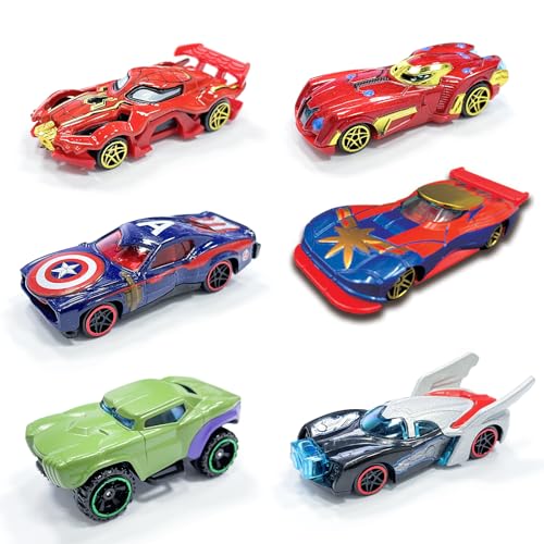 BJPERFMS Marvel Auto Kinder Set, 6 Stück Marvel Spielzeugauto Set, Marvel Autos Spielzeug Kinder, Superheld Rennauto, Kinderspielzeug Fahrzeuge, Spielzeug Auto, für Jungen Kinder von BJPERFMS