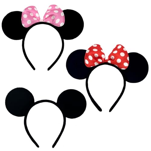 BJPERFMS Micky Mouse Ohren, 3PCS Minni Mouse Ohren, Micky Maus Ohren, Micky Mouse Haarreif, Maus Ohr Stirnband für Kinder, Rwachsene, für Maskerade, Geburtstagsfeier von BJPERFMS