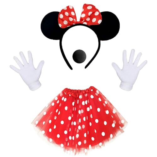 BJPERFMS Minnie Kostüm Damen, Minnie Kostüm Set, Rot Tutu Mit Weiß Gepunktet, Haarreifen Mit Minnie Ohren, Handschuhe, Nase, Mini Kostüm Erwachsene für Karneval Cosplay Fasching BJPERFMS Minnie Kostüm Damen, Minnie Kostüm Set, Rot Tutu Mit Weiß Gepunktet, Haarreifen Mit Minnie Ohren, Handschuhe, Nase, Mini Kostüm Erwachsene für Karneval Cosplay Fasching von BJPERFMS