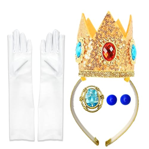 BJPERFMS Prinzessin Peach Kostüm Zubehör, Princess Peach Kostüm Kinder, Damen, Krone, Brosche, Ohrringe, Handschuhe, für Mädchen Rollenspiele BJPERFMS Prinzessin Peach Kostüm Zubehör, Princess Peach Kostüm Kinder, Damen, Krone, Brosche, Ohrringe, Handschuhe, für Mädchen Rollenspiele von BJPERFMS