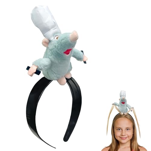 BJPERFMS Remy Kopfbedeckung, Remy Plüsch Haarreif, Cartoon Stirnband Dekoration, Remy Kostüm, Stofftier Maus Kopfbedeckung, Geschenk für Kinder Erwachsene Fans (Grau) von BJPERFMS