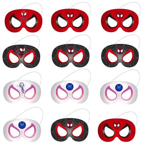BJPERFMS Spider Masken, 12 Stück Spider Maske für Kinder, Kinder Party Masken, Hero Masken, Spider Thema Cosplay Party Masken, Cartoon Maske für Kinder Geburtstag Party Maskerade von BJPERFMS