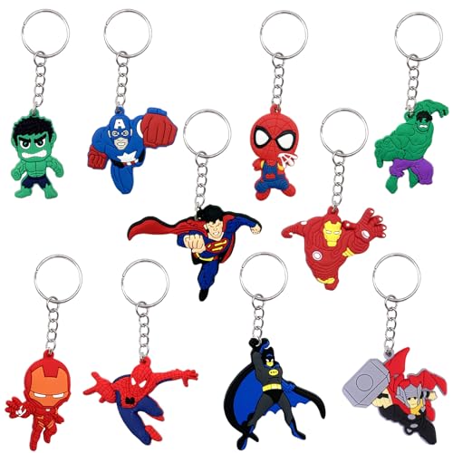 BJPERFMS Spider Schlüsselanhänger, 10 Stück Superheld Anhänger, Marvel Keychain, Marvel Schlüsselanhänger, Schlüsselanhänger Marvel, Kinder Mitgebsel, Handtasche Geldbörse Keychain, Geschenk für Fans von BJPERFMS