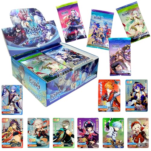 Genshin Impact Karten, 32 Packs Genshin Impact Card Booster Edition, Genshin Cards Booster Box, Unique Anime Genshin Impact Cards Games, Genshin Merch Anime Karten Games for Children Families von BJPERFMS