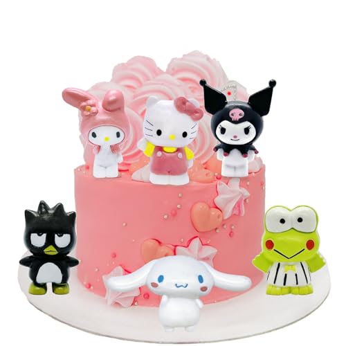Kitty Figur, 6PCS Kitty Tortendeko, Kitty Figuren, Sanrio Cartoon Mini Figuren, Kitty Kuchen Deko, Kuromi Cake Topper, Cinnamoroll Cupcake Figures, Cake Decoration Birthday von BJPERFMS