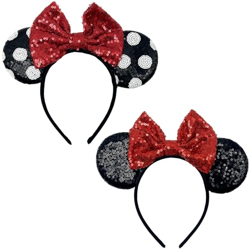 Minnie Maus Ohren Stirnband, 2 Stück Minnie Maus Ohr Stirnband, Minnie Maus Haarreif, Mausohren Schleife Stirnbänder, Minnie Maus Headband, für Kinder & Erwachsene, für Maskerade Cosplay Geburtstag von BJPERFMS