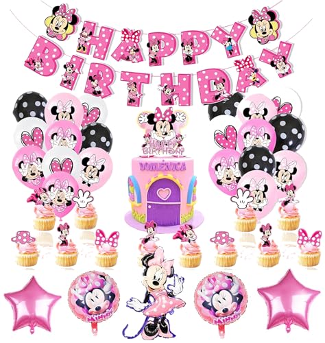 Minnie Mouse Geburtstagsdeko, Minnie Geburtstag Deko, Minnie Kindergeburtstag Party Set, Geburtstag Dekoration, Ballon, Luftballons, Folienballon, für Kinder, 38PCS von BJPERFMS