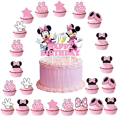Minnie Mouse Tortendeko, 25PCS Minnie Maus Tortendeko, Minnie Mouse Kuchen Deko, Cake Topper, Minnie Mouse Torten Deko, Cake Decoration, Minnie Mouse Geburtstagsdeko, Kuchendekoration für Mädchen von BJPERFMS