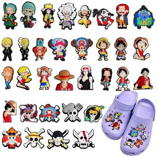 One Piece Anstecker, 33 Stück One Piece Schuh Charms for Crocs, PVC Anstecker One Piece Kinder, One Piece Stecker Set, One Piece Schuhanstecker, One Piece Pins, One Piece Schuh-Dekoration für Kinder von BJPERFMS
