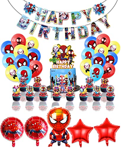Spider Party Dekorationen 39 Stück Spider Geburtstag Deko Geburtstagsbanner Tortenaufleger Spider Luftballons Spider Themed Party Set Spider Geburtstagsdeko für Jungen und Mädchen von BJPERFMS