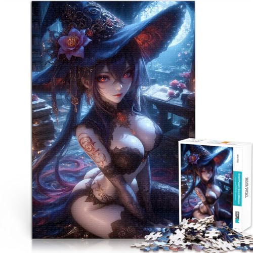1000 Teenager-Teile-Puzzle Anime-Hexe mit blauem Hut Dekomprimierendes intellektuelles Lernspielzeug für Heimdekoration 50x70cm von BKDNNUJR