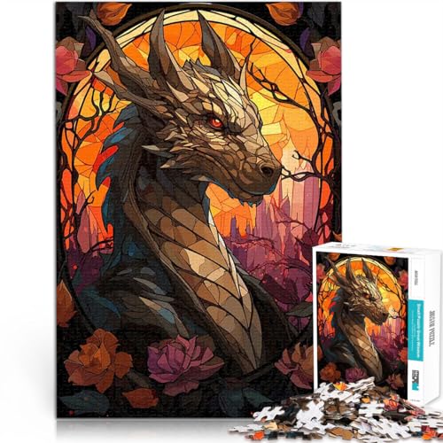 1000 Teenager-Teile-Puzzle Drachenbüste aus Buntglas für Lernspiel-Herausforderungsspielzeug Tolle Geschenke und Spielzeuge 50x70cm von BKDNNUJR
