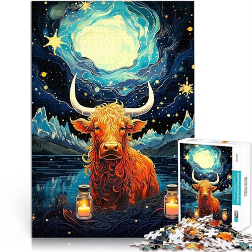 1000 Teenager-Teile-Puzzle Sternennacht Highland Kuh Trainieren Sie Ihr Gehirn und Ihre Hände Geburtstagsgeschenk, Geschenke, Wandkunst 50x70cm von BKDNNUJR