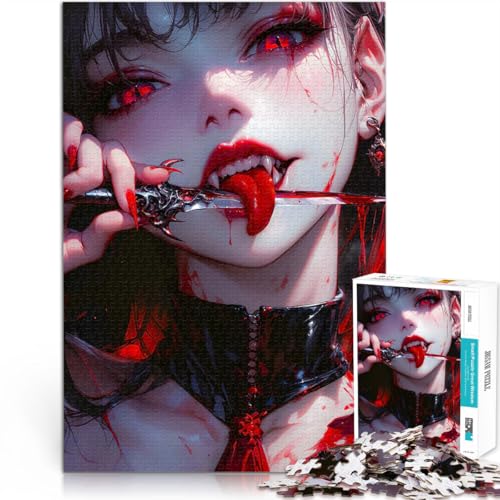 1000 Teenager-Teile-Puzzle Vampirmädchen mit Messer Lernspielzeug für die ganze Familie Wunschliste mit dem Weihnachtsmann 50x70cm von BKDNNUJR