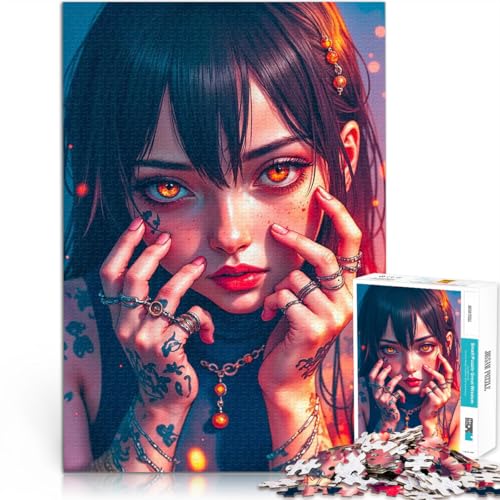 1000-Teile-Puzzle für Erwachsene Anime-Mädchen mit orangefarbenen Augen Lernspiele Heimdekoration tolles Geschenk 50x70cm von BKDNNUJR