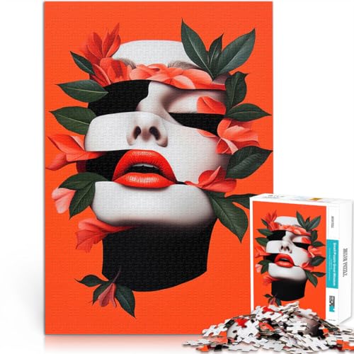 1000-Teile-Puzzle für Erwachsene Florale weibliche Gesichtscollage Denkspiel mit vollständig ineinander greifenden, zufällig geformten Teilen 50x70cm von BKDNNUJR