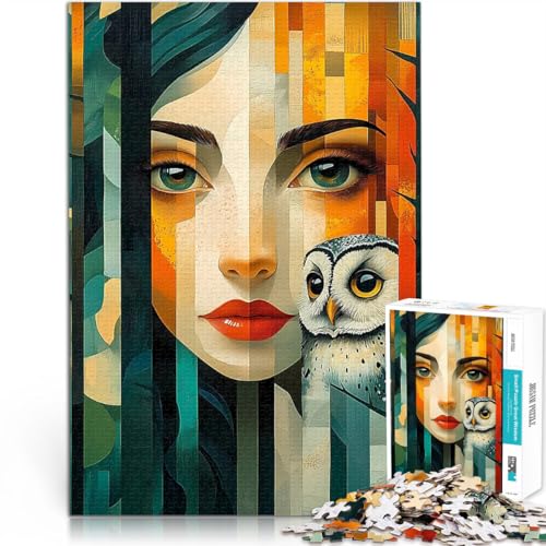 1000-Teile-Puzzle für Erwachsene Frau und Eule im Wald Dekomprimierendes intellektuelles Lernspielzeug Tolles Geschenk für Spiele 50x70cm 1000-Teile-Puzzle für Erwachsene Frau und Eule im Wald Dekomprimierendes intellektuelles Lernspielzeug Tolles Geschenk für Spiele 50x70cm von BKDNNUJR