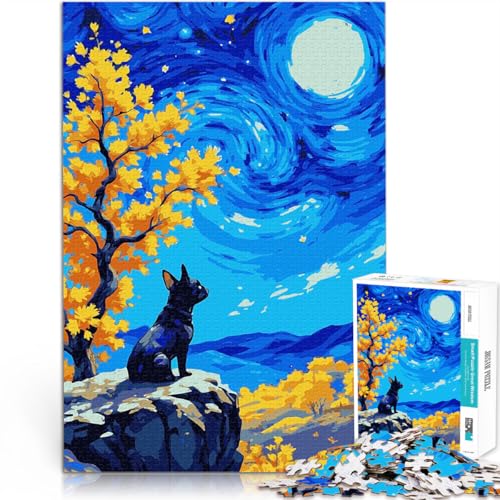 1000-Teile-Puzzle für Erwachsene Hund unter Sternenhimmel für Lernspiel-Herausforderungsspielzeug für Heimdekoration 26x38cm von BKDNNUJR