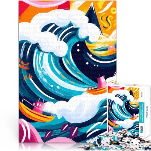 1000-Teile-Puzzle für Erwachsene Lebendige fauvistische Vision der Großen Welle von Kanagawa Quizspiel Geburtstagsgeschenk 26x38cm von BKDNNUJR