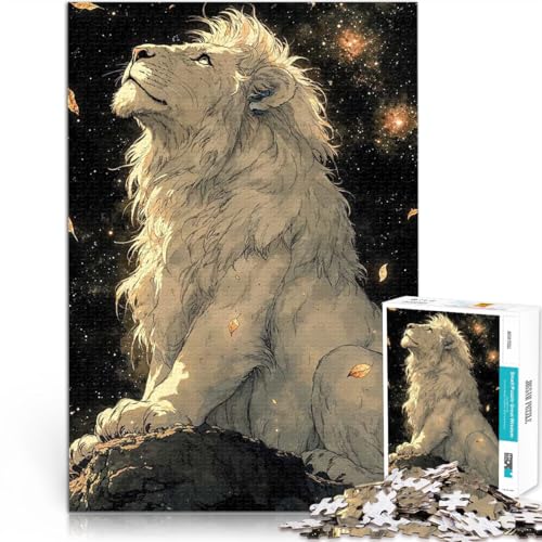 1000-Teile-Puzzle für Erwachsene Weißer Löwe unter Sternen Geschenke zum Suchbegriff: Herausfordernde Spiele Geburtstagsgeschenke 50x70cm von BKDNNUJR