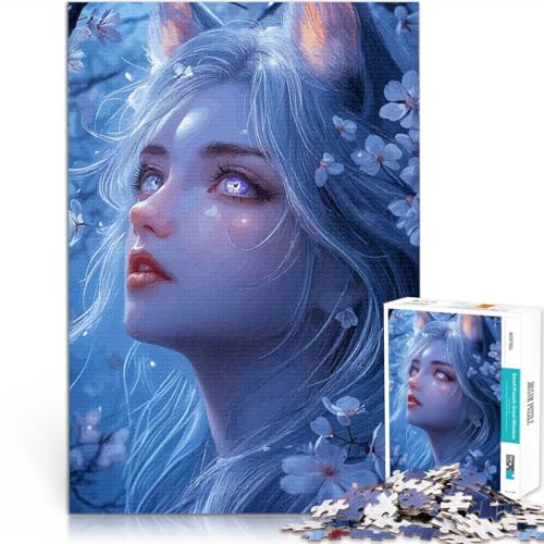 1000-Teile-Puzzle für Teenager Anime Fuchsmädchen mit Blumen Anspruchsvolles Spiel und Familienspaß Geburtstagsgeschenk 26x38cm von BKDNNUJR