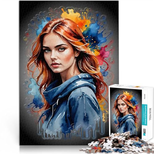 1000-Teile-Puzzle für Teenager Aquarellporträt Einer Frau Lernspielzeug für die ganze Familie einzigartiges Herausforderungsspiel 50x70cm von BKDNNUJR