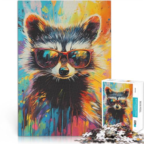 1000-Teile-Puzzle für Teenager Cooler Waschbär mit Sonnenbrille Lernspiele DIY Spielzeug Künstlersammlung, Bildende Kunst 26x38cm von BKDNNUJR