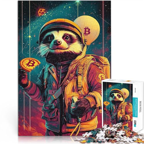 1000-Teile-Puzzle für Teenager Space Raccoon mit Bitcoin Dekomprimierendes intellektuelles Lernspielzeug für Heimdekoration 50x70cm von BKDNNUJR