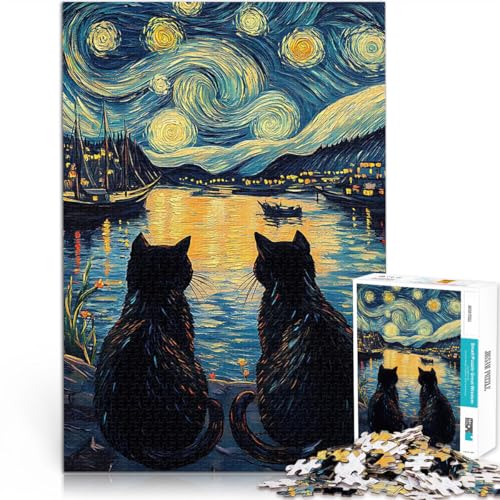 1000-Teile-Puzzle für Teenager Sternennachtkatzen Lernspiel-Herausforderungsspielzeug denn eignet ganze Familie 26x38cm von BKDNNUJR
