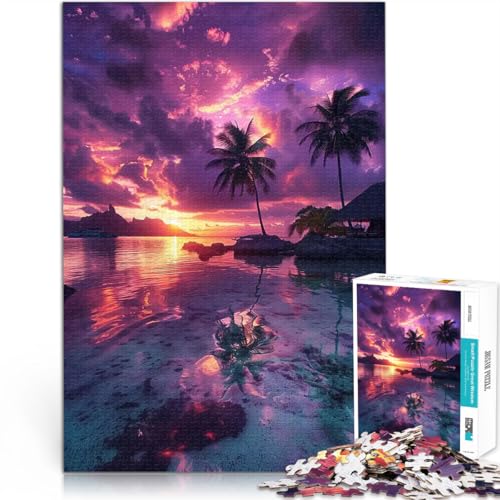 1000-Teile-Puzzle für Teenager Tropisches Sonnenuntergangsglück Denksportaufgabe für mit vollständig ineinander greifenden, zufällig geformten Teilen 50x70cm von BKDNNUJR