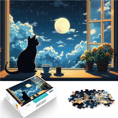 1000-teilige Puzzles für Erwachsene Anime Schwarze Katze vor dem Fenster, Herausforderndes Spiel Geburtstagsgeschenk, Geschenke 50x70cm 1000-teilige Puzzles für Erwachsene Anime Schwarze Katze vor dem Fenster, Herausforderndes Spiel Geburtstagsgeschenk, Geschenke 50x70cm von BKDNNUJR