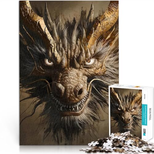 1000-teilige Puzzles für Erwachsene Goldene Drachen Starren Pädagogisches Spielzeug zum Stressabbau Heimdekoration Spielzeug 26x38cm von BKDNNUJR