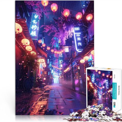 1000-teilige Puzzles für Erwachsene Japanische Neonstraßen Herausforderndes Spielspielzeug Lernspiel für Geburtstag, Weihnachten 26x38cm von BKDNNUJR