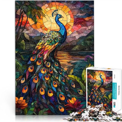 1000-teilige Puzzles für Erwachsene Pfau Buntglas Sonnenuntergang Denkspiel denn eignet ganze Familie 26x38cm von BKDNNUJR