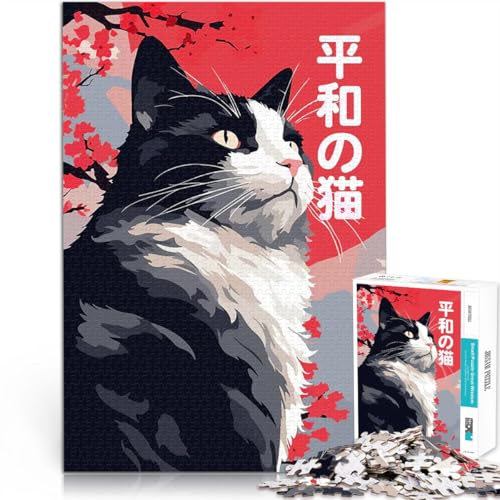 1000-teilige Puzzles für Erwachsene Zen-Katze des Friedens Japan Quizspiel Wanddekoration Einzigartige Geburtstags 50x70cm von BKDNNUJR