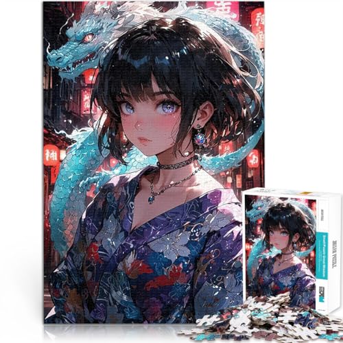 1000-teilige Puzzles für Teenager Anime-Mädchen mit Drachen Lernspielzeug für die ganze Familie Die Liebe zwischen Paaren stärken 26x38cm von BKDNNUJR