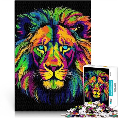 1000-teilige Puzzles für Teenager Bunter Neonlöwe Spielzeug Lernspiele Stressabbau mit vollständig ineinander greifenden, zufällig geformten Teilen 50x70cm von BKDNNUJR