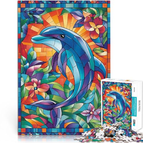 1000-teilige Puzzles für Teenager Delfin-Buntglas für Lernspiel-Herausforderungsspielzeug Geburtstagsgeschenk, Geschenke, Wandkunst 26x38cm von BKDNNUJR