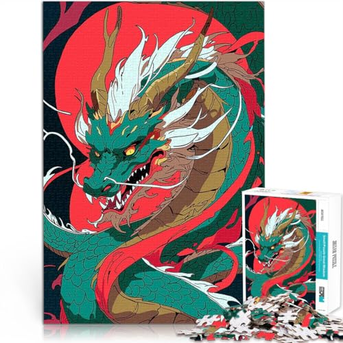 1000-teilige Puzzles für Teenager Grüner Drache Illustration Lernspiel-Herausforderungsspielzeug Lustiges Geschenk 26x38cm von BKDNNUJR