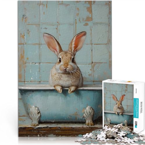1000-teilige Puzzles für Teenager Kaninchen in der Badewanne Badezimmerkunst Schwierig und herausfordernd Heimdekoration Spielzeug 50x70cm von BKDNNUJR