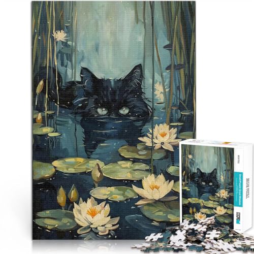 1000-teilige Puzzles für Teenager Schwarze Katze versteckt Sich im Fluss Quizspiel Jedes Stück ist einzigartig – Anspruchsvolles Familienspiel 50x70cm von BKDNNUJR