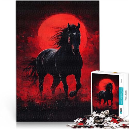 1000-teilige Puzzles für Teenager Schwarzes Pferd, Roter Mond Dekomprimierendes intellektuelles Lernspielzeug Eltern-Kind-Interaktion 50x70cm von BKDNNUJR