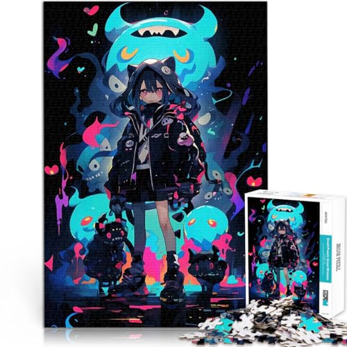 1000-teiliges Puzzle für Erwachsene Anime-Mädchen mit leuchtenden Kreaturen Handgeschwindigkeitswettbewerb Perfekte Dekoration 26x38cm von BKDNNUJR