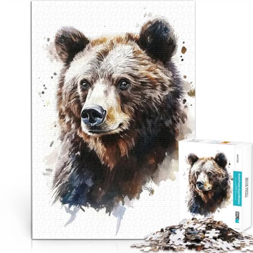1000-teiliges Puzzle für Erwachsene Aquarell Bärenportrait Dekomprimierendes intellektuelles Lernspielzeug Wanddekoration 50x70cm von BKDNNUJR