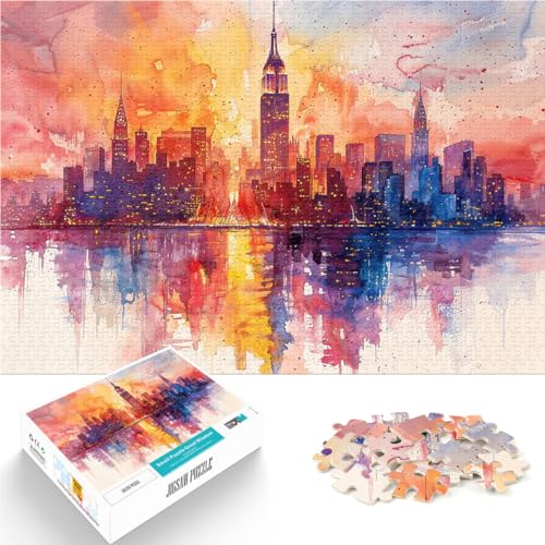 1000-teiliges Puzzle für Erwachsene Aquarell NYC Skyline Pädagogisches Spielzeug zum Stressabbau Wichtelgeschenke 26x38cm 1000-teiliges Puzzle für Erwachsene Aquarell NYC Skyline Pädagogisches Spielzeug zum Stressabbau Wichtelgeschenke 26x38cm von BKDNNUJR