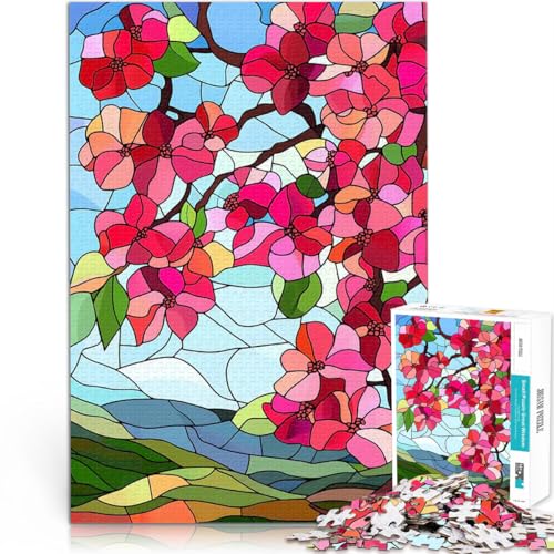1000-teiliges Puzzle für Erwachsene Buntglas Frühlingsblüten Dekomprimierendes intellektuelles Lernspielzeug Lustiges Geschenk 26x38cm von BKDNNUJR