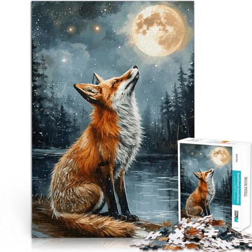 1000-teiliges Puzzle für Erwachsene Fuchs, der den Mond anstarrt Quizspiel Wanddekoration Einzigartige Geburtstags 26x38cm von BKDNNUJR